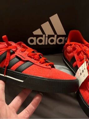 adidas Red Suede Low-Top Sneakers with Black Stripes